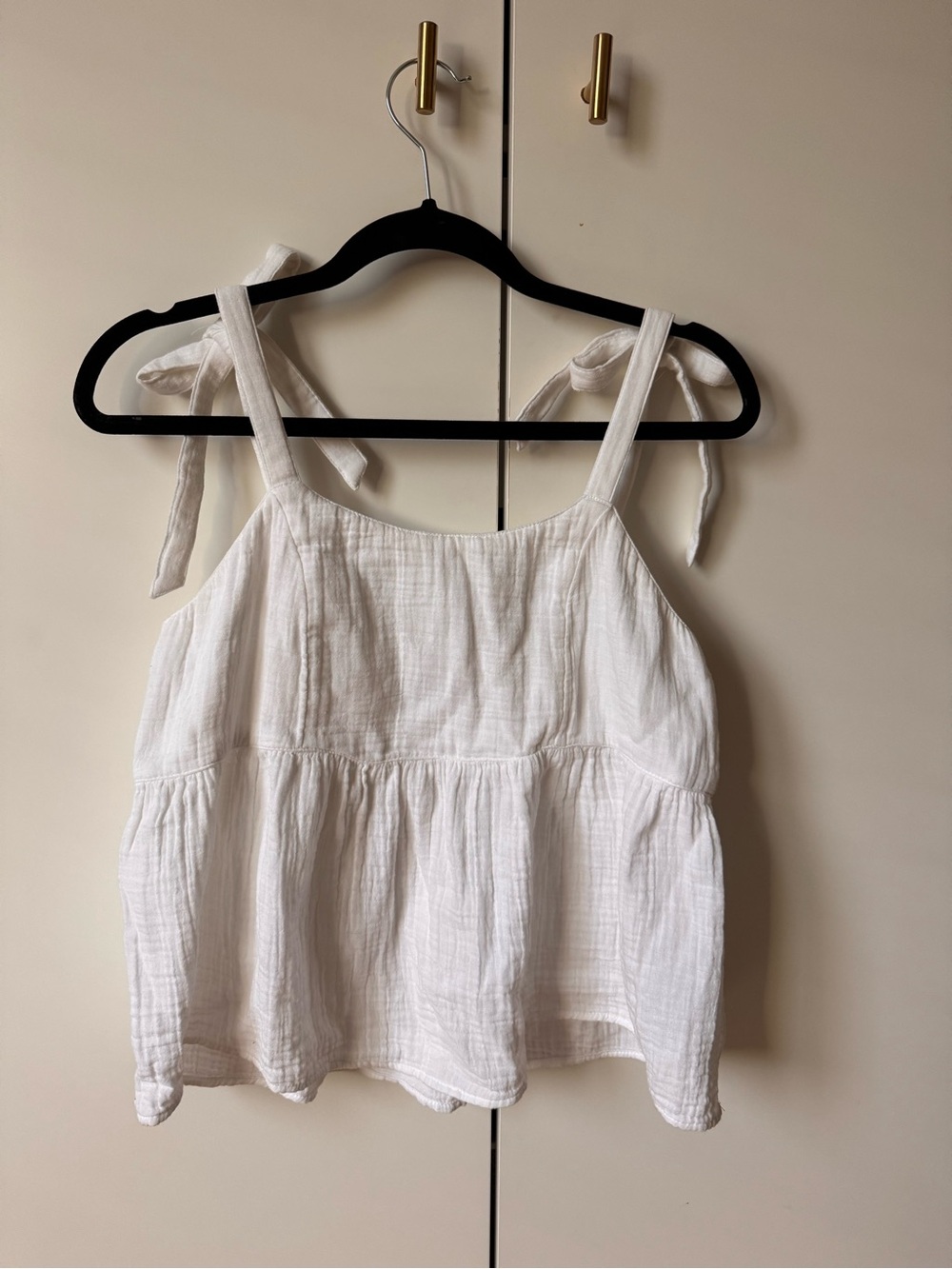 Women's White Tie-Shoulder Peplum Tank Top